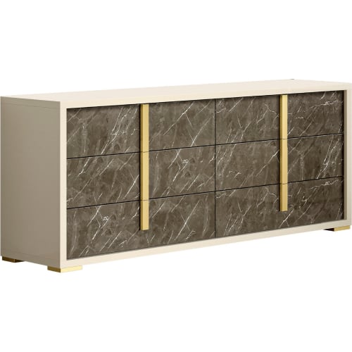 Sonia Dresser & Mirror Set in Pearl Metallic & Brown & Cream Marble Look